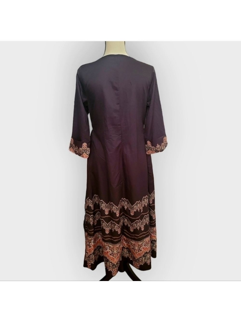 Noracora Black Floral Boho Midi Dress Small Embroidered Border NWT - Picture 4 of 8
